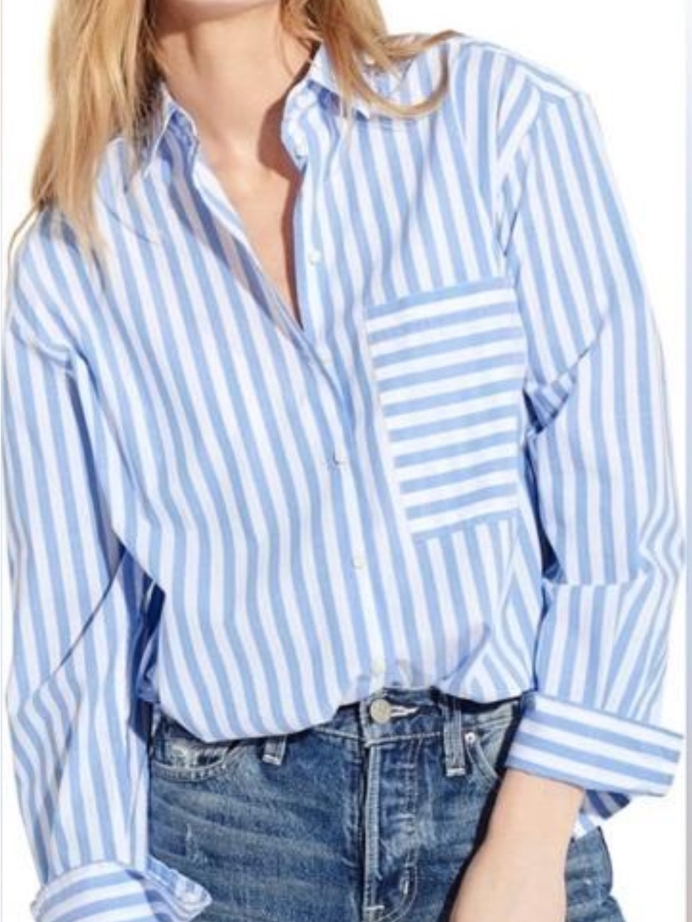 AYR The Deep End Blue & White Striped Oversized Button-Down Shirt Size L
